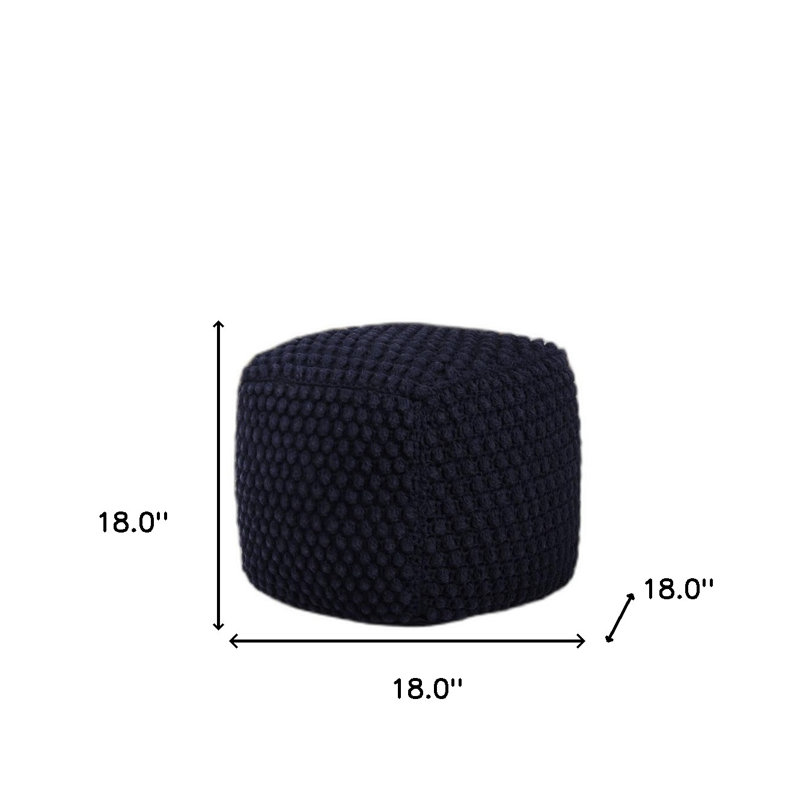 Aitana 18" Cotton Blend Pouf Ottoman, Navy Cotton Blend
