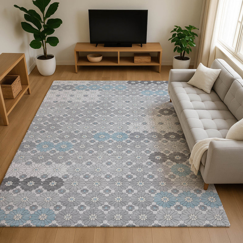 Tapis géométrique Premium lavable à la machine Varasteh AMF1678, Rectangle 5 pi x 7 pi 6 po