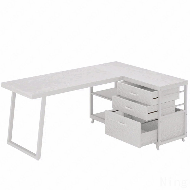 L-Shaped Office Desk, Blanc