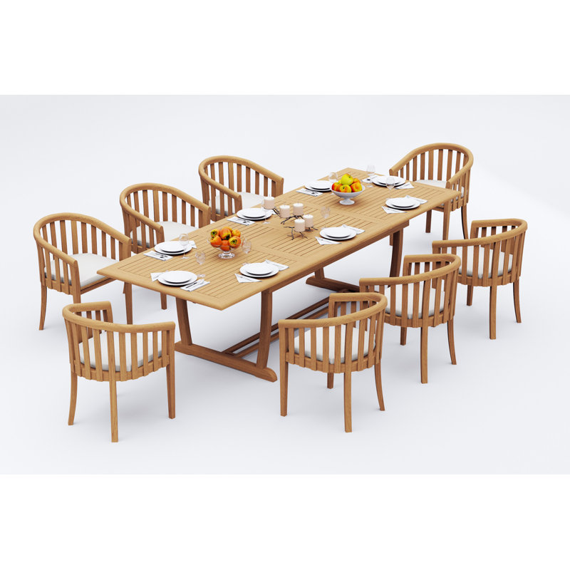 Lenong Teak Wood Patio Dining Set with, 8