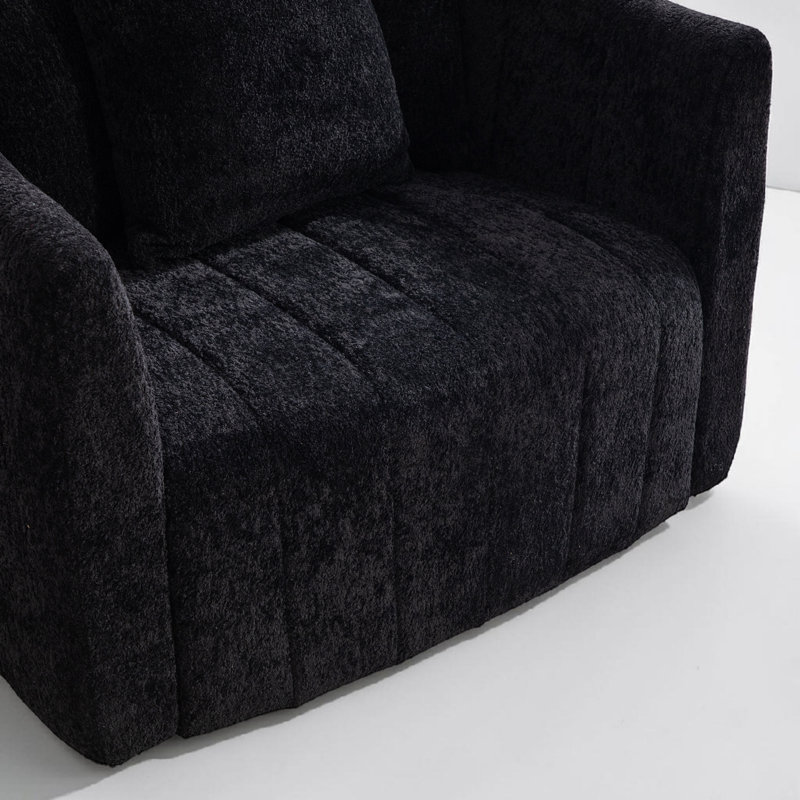 Upholstered Swivel Barrel Armchair, Black Chenille