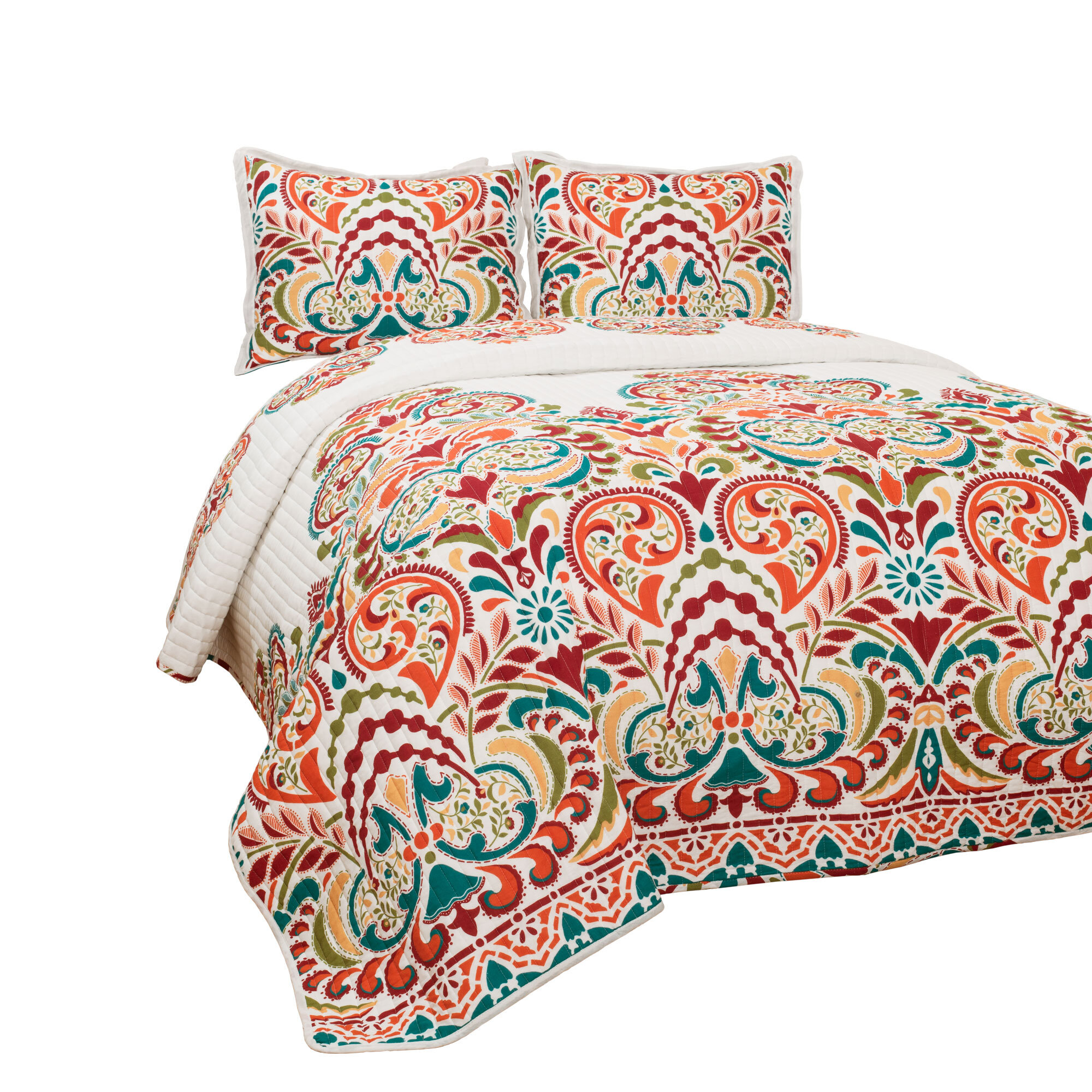 Bohemian Stripe Cotton Reversible Duvet Cover Set - Full/Queen /  Turquoise_Tangerine