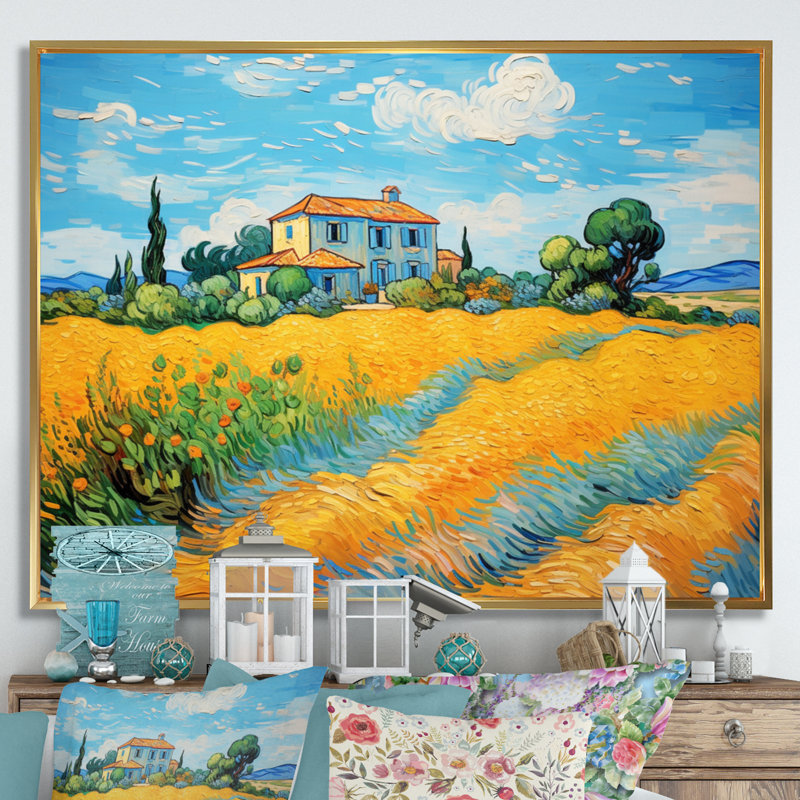 Vangogh, la maison jaune à Arles II, encadrée sur toile par Vincent Van Gogh, peinture, H 30 po x l 40 po x P 1,5 po
