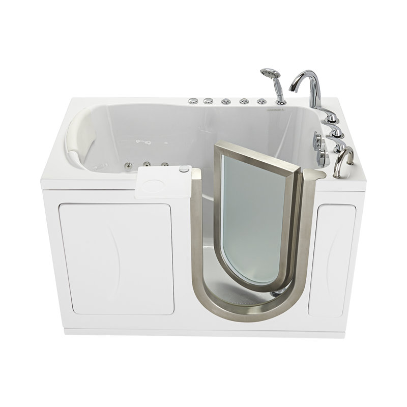 Ella Petite 28"x52" Acrylic Hydro Massage w/ Independent Foot Massage Walk-In Bathtub, 5 Piece Fast Fill Faucet, 2" Dual Drain