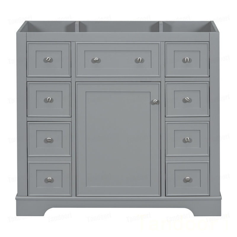 Meuble-lavabo de salle de bain sans lavabo, base d'armoire seulement, une armoire et six tiroirs, Grey