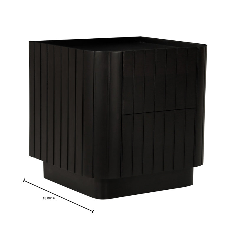 Povera 2 - Drawer Solid Wood Nightstand, Black