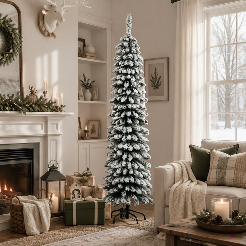 Arbre de Noël artificiel enneigé 6 pi de hauteur 6 pi, arbre de Noël mince avec branches réalistes et 395 pointes