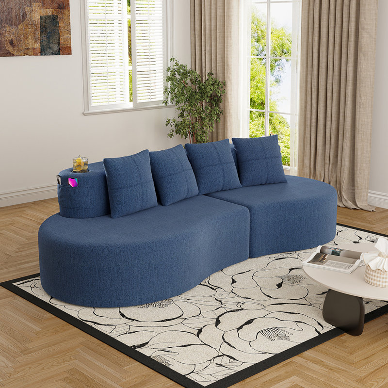 Canapé modulaire courbé moderne modulaire à compression 3 places pour salon, bureau et appartement, Chenille bleue marine