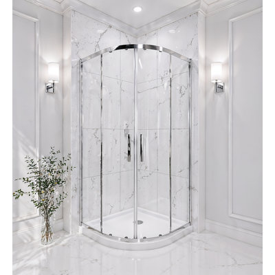 Linea (NCA-442) Cabine de douche coulissante à cadre arrondi, verre trempé 8 mm, 36 po x 36 po x 71 po, chrome