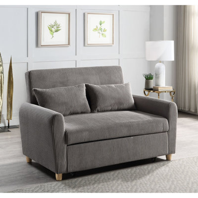 Canapé-lit convertible en velours côtelé marron, 137 cm de large, 94 cm de profondeur, 90 cm de hauteur, 50 kg, dimensions du couchage : 112 x 188 cm, 2 coussins décoratifs, hauteur d'assise : 44 cm, profondeur : 56 cm, largeur : 112 cm, hauteur du dossier : 51 cm, hauteur des pieds : 7 cm