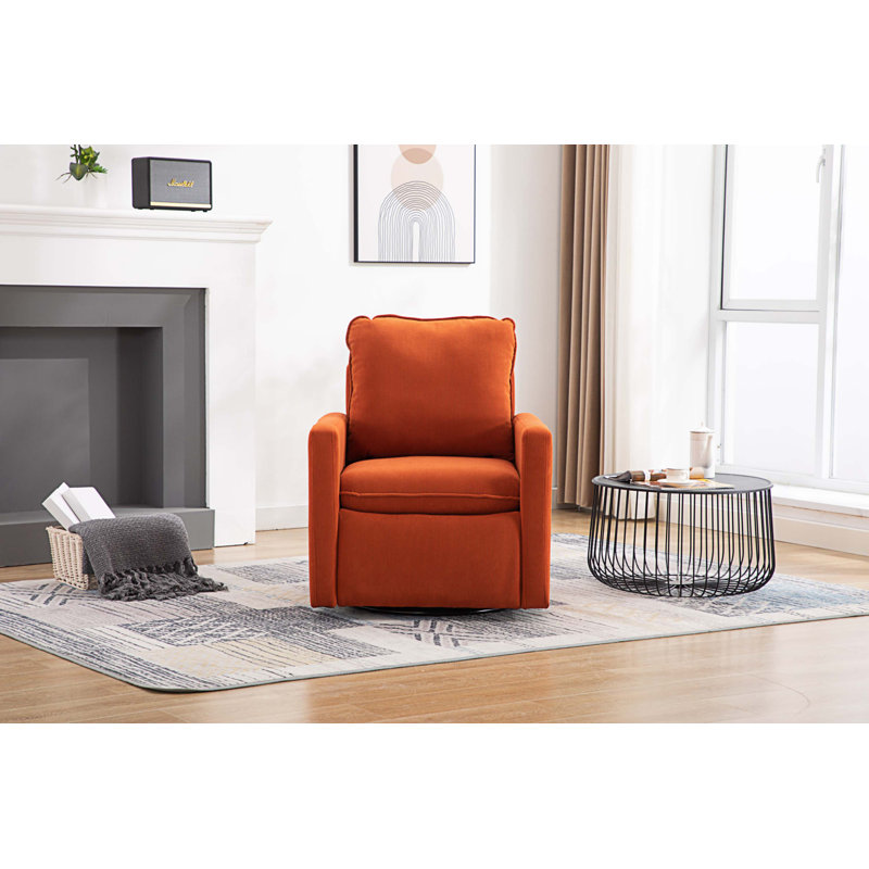 Fauteuil demi-tonneau pivotant l 32,48 po Willenzard, Velours orange 1