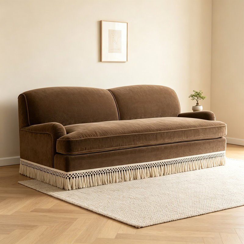 Retro Coffee-colored Suede Upholstered Sofa