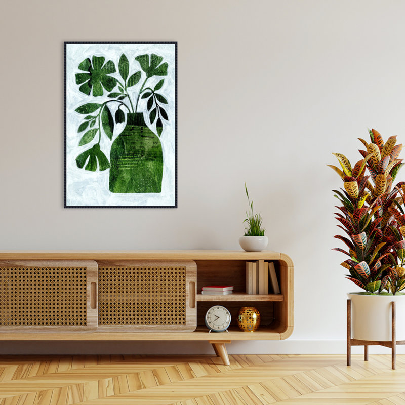 "Abstract Green Floral No 2" par Kincer, reproduction d'art sur toile encadrée, H 41 po x l 28 po