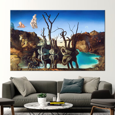 Salvador Dali Swans Printed, Swans Reflecting Dali Poster, Cisnes Reflejando Elefantes Artwork, Famous Art, Salvador Dali Artwork,