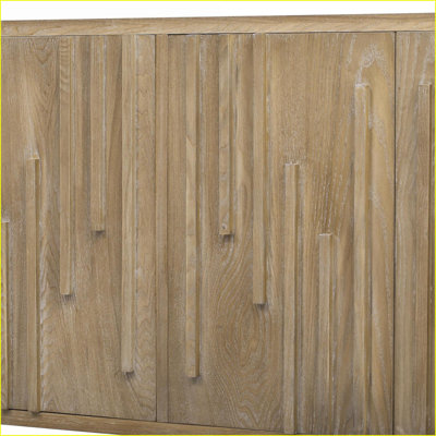 Sideboard, 59.8" Farmhouse 4-Door Storage with Hidden Handles, Natural Ash Veneer | MDF | Ash