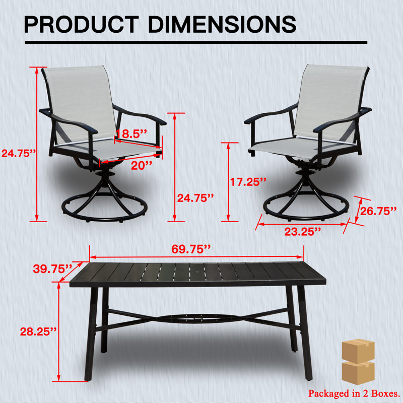 Domi Rectangular 6 - Person 69'' L Metal Patio Outdoor Dining Set (Set of 7), Black