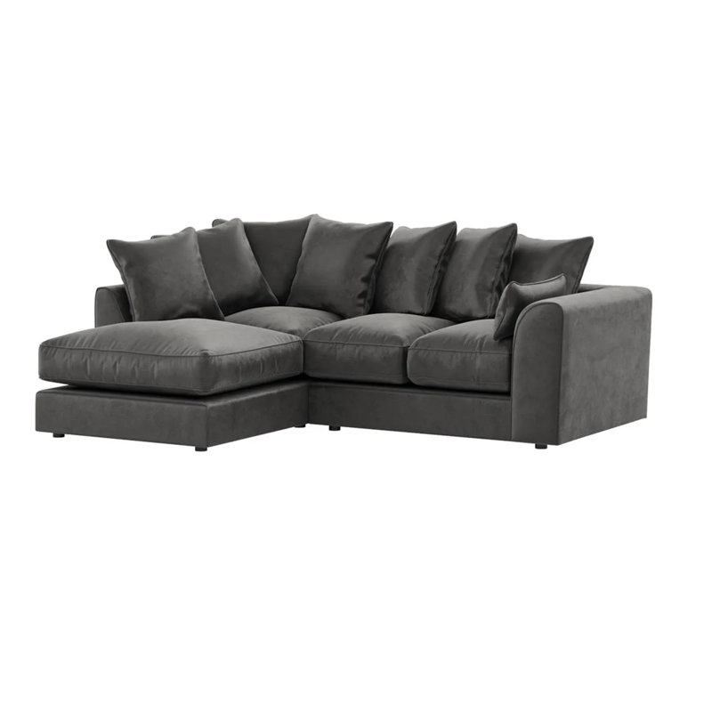 4 Seater Velvet Sofa & Chaise, Grey, Left