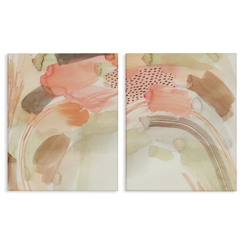 Ensemble de 2 reproductions d'art sur toile aquarelle abstraite rose par Grace Popp, H 30 po x l 24 po