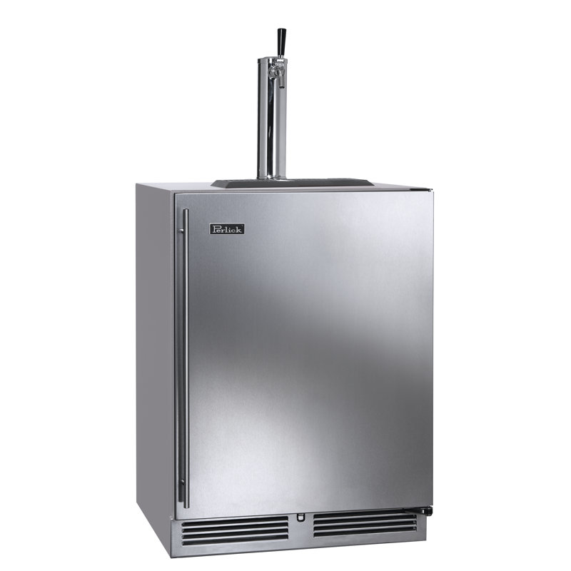 Perlick C-Series 5.2 Cubic Feet Stainless Steel Outdoor Single Tap Freestanding Kegerator with Door Lock and, Left
