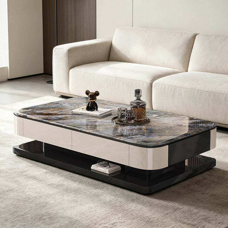 Table basse italienne en pierre micro-cristalline, 16.5" H x 63" W x 31.5" D, Multicolor / Black