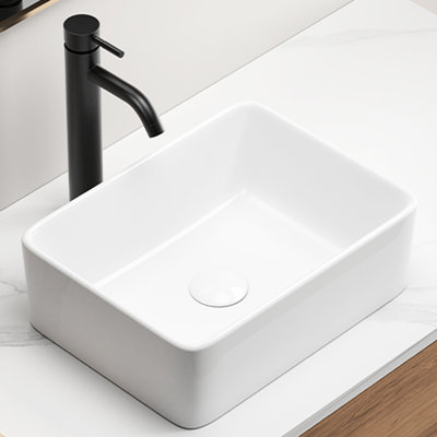Lavabo vasque en céramique 16 "x 12" au-dessus d'un comptoir, de conception rectangulaire, facile à installer et à nettoyer
