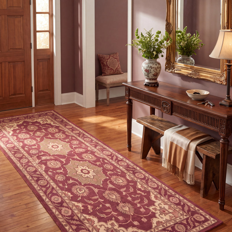 Tapis Hollow2 traditionnel persan audacieux, bordeaux, cuivre, vert, crème, rose, lavable en machine, antidérapant, à poils courts, pour l'intérieur et l'extérieur, adapté aux animaux domestiques, idéal pour le salon, la chambre, la salle à manger, l'entrée, le couloir ou le bureau.