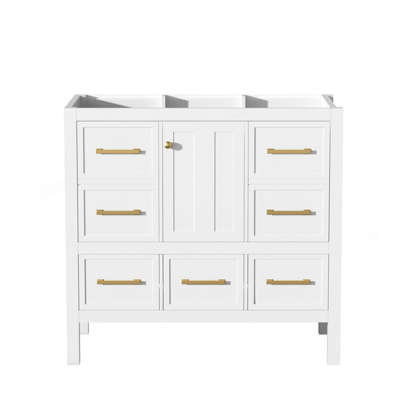 Meuble-lavabo de 36 po sans lavabo, meuble de rangement à structure en bois, meuble-lavabo autoportant avec 5 tiroirs et portes à fermeture douce