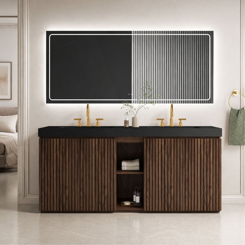 Meuble-lavabo autoportant 72 po avec évier, grand meuble-lavabo autoportant avec rangement pour salle de bain moderne, lavabo à une pièce en quartz sans drain et robinet, LTL