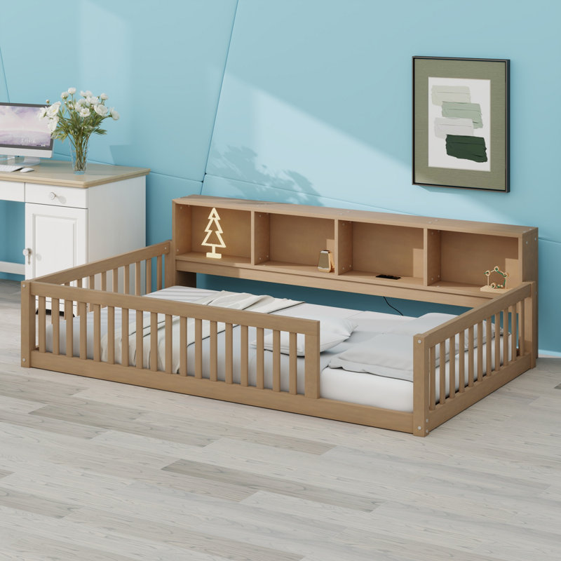 Cadre de lit multifonctionnel avec rangement et ports USB, Brun