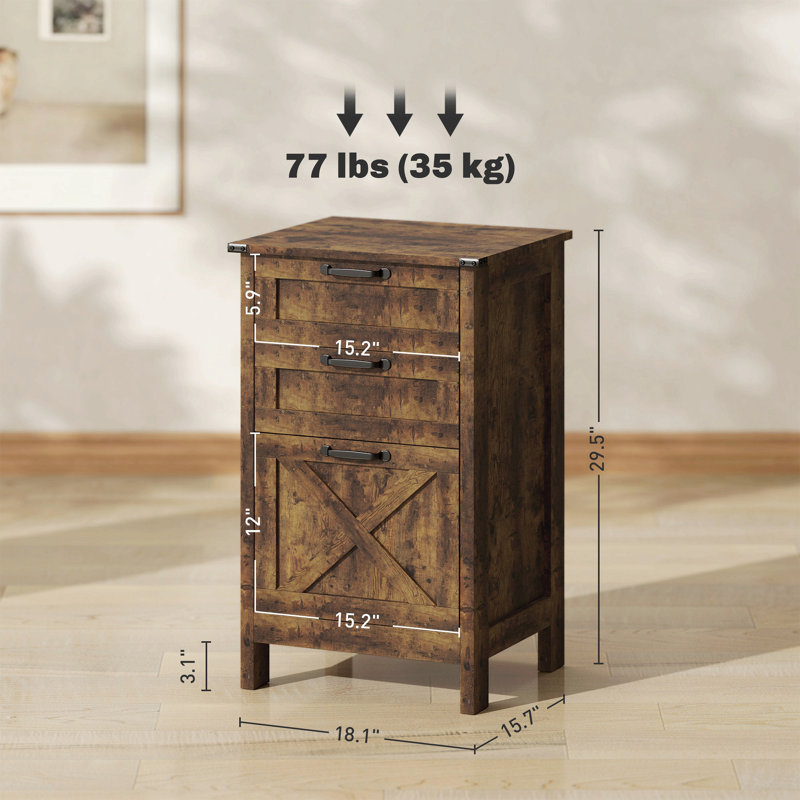 Armoire de rangement de bureau, classeur vertical à 3 tiroirs, pour la maison et le bureau, Brun rustique