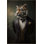 Dark Toned Surreal Themed Suit Wearing Tiger Patterned Modern Decorative Rug Machine Washable