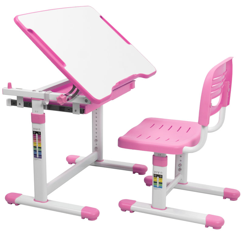 Pink Adjustable Height Kids Desk and Chair Set with Drawer