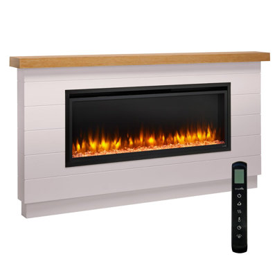 SimpliFire Allusion Platinum 50 Inch Linear Electric Fireplace with Boyd Mantel kit - Modern Farmhouse