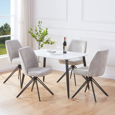 Aspen Rectangular Dining Table with 4 Swivel Upholstered Fabric Chairs - Modern Dining Set