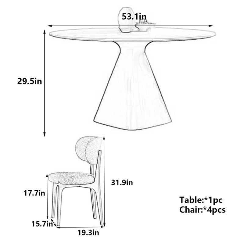 Modern Round Dining Table with Rock Board Top, 29.5"H x 53.1"L x 53.1"W