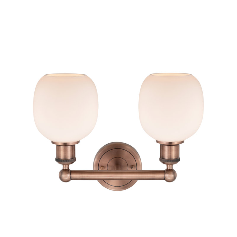 Éclairage pour meuble-lavabo à 2 lumières 15 pouces Carlucci, Blanc mat, Cuivre antique