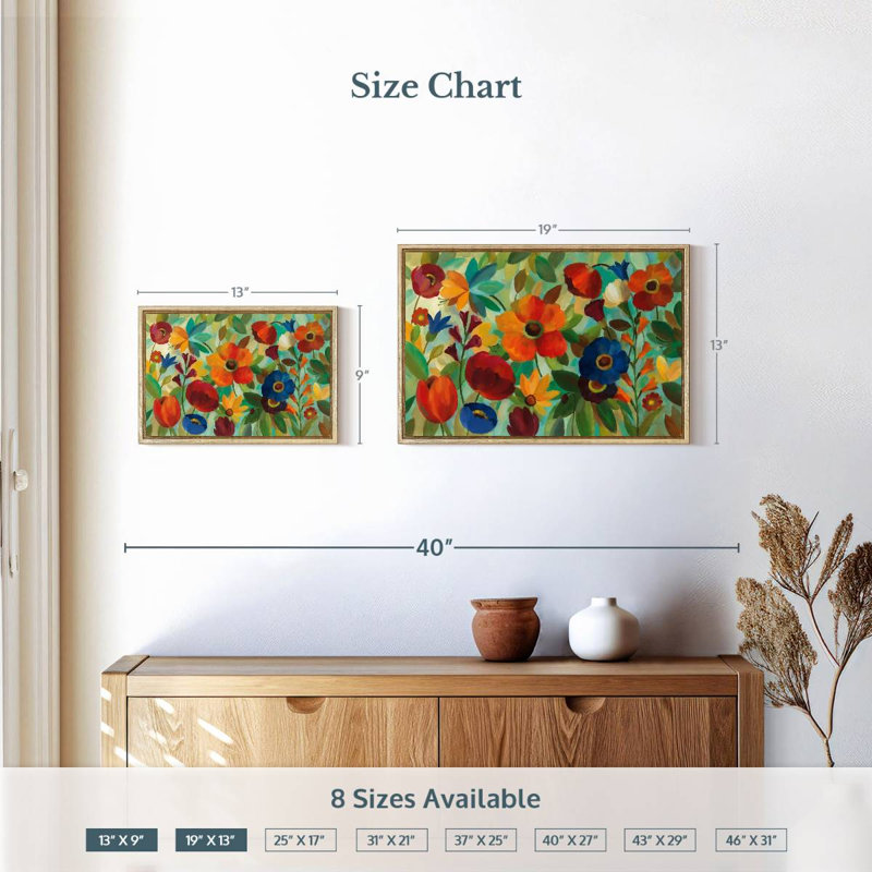 Été floral III, Cadre flottant en bois naturel, 19 po x 13 po