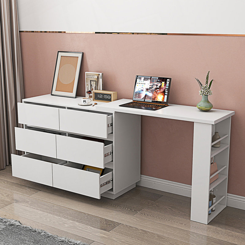 Bureau en L et meuble-lavabo en L avec 6 tiroirs