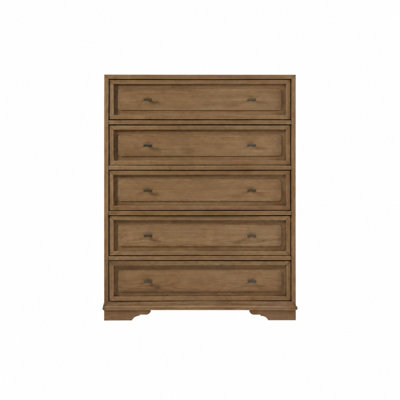Commode 5 tiroirs Deemston avec tiroir supérieur doublé de feutre et tiroir inférieur doublé de cèdre - finition amande