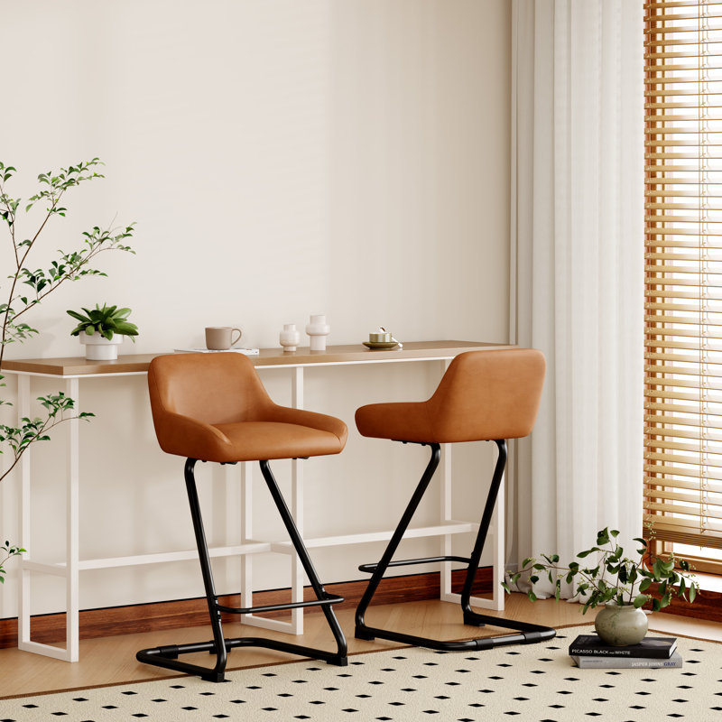 Upholstered Counter Stool With Metal Frame, Brown, Bar Stool (30” Seat Height)