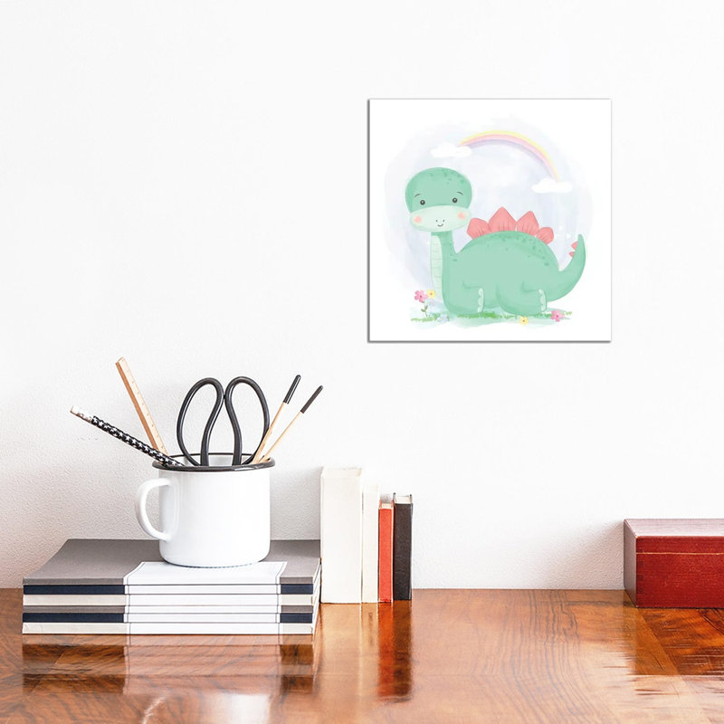 Cute Watercolour Green Dinosaur by Art Mirano - Wrapped Canvas Print, 30.48cm H x 30.48cm W x 1.91cm D