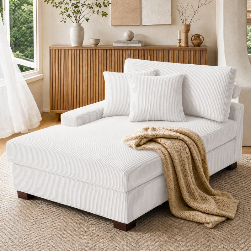 Chaise longue surdimensionnée en velours côtelé beige avec accoudoirs et coussins Milbrey, Face à la gauche, Velours côtelé