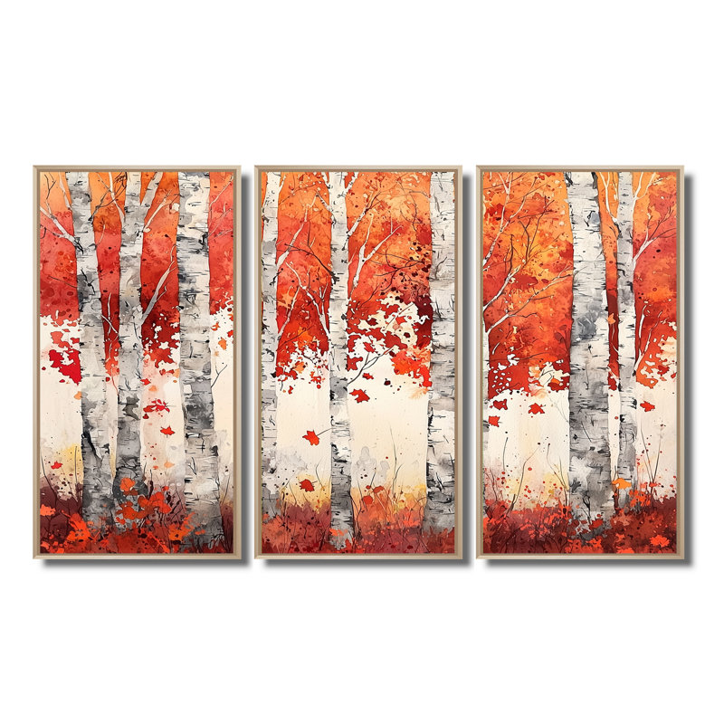 Ensemble de salon art mural automne paysage de bouleaux d'automne Horizon, H 40 po x l 60 po, Naturel