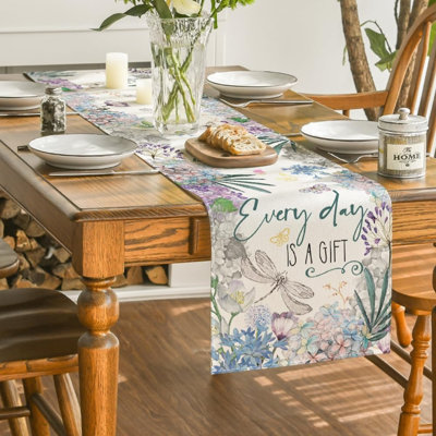 Dragonfly & Hydrangea Table Runner - Multi-Color - 13X72 Inch, Spring & Summer Home Decoration