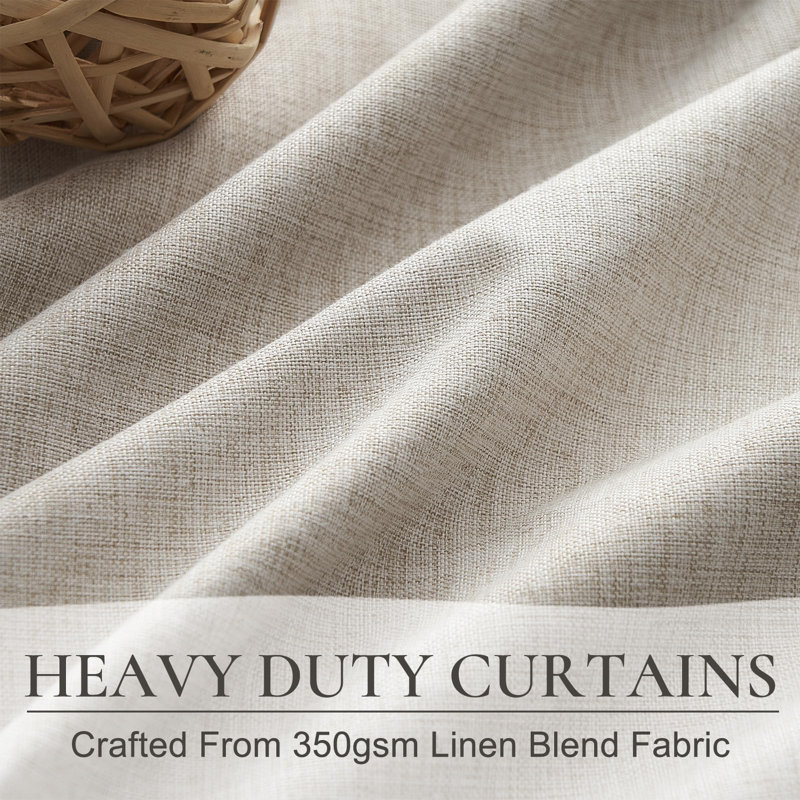 White Linen Blend Blackout Panel Curtains for Windows and Doors