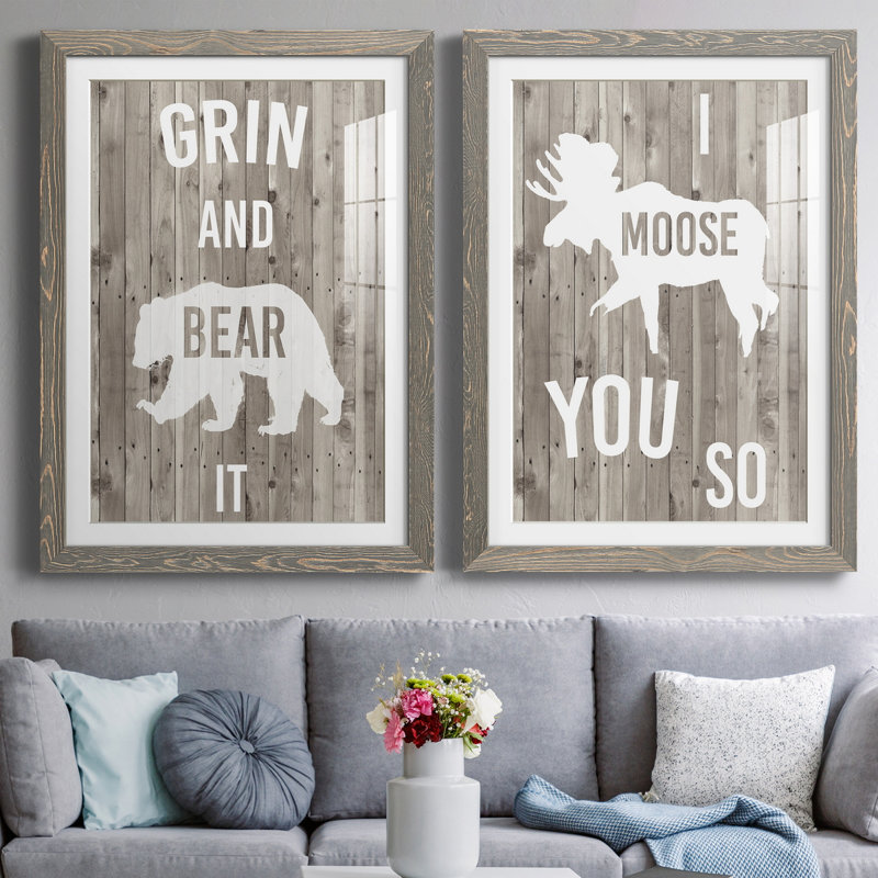 Lodge Pun III - Ensemble de 2 encadrements d'art textuel, Cadre en papier gris, H 43,5 po x l 31,5 po x P 1 po