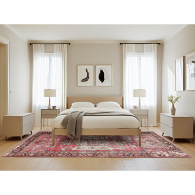 Tapis oriental en laine rouge / noir