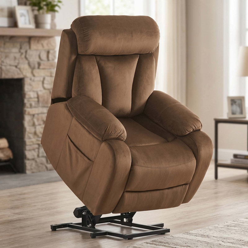 Fauteuil inclinable télescopique à télécommande réglable avec poche latérale pour personnes âgées, Brun (velours)