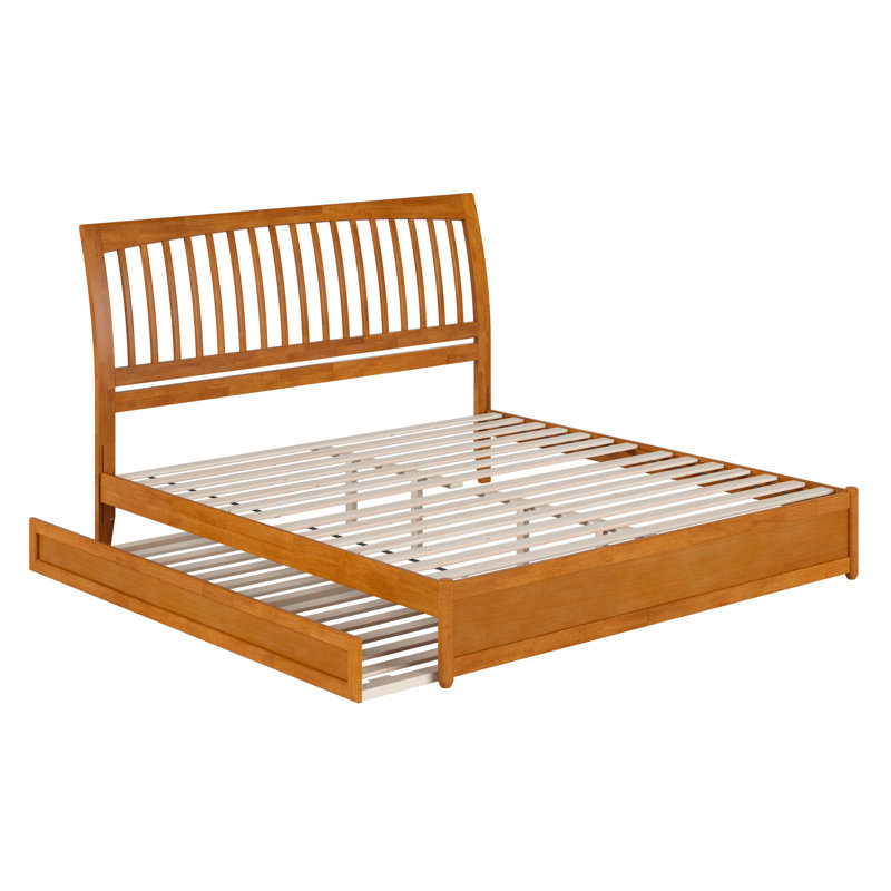 Lit plateforme Imarion avec pied de lit à panneau et lit gigogne, Caramel clair, Très grand