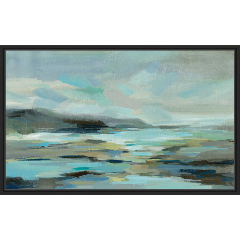 Lagon bleu - peinture, Cadre flottant noir, H 39,5 po x l 63,5 po x P 2 po
